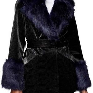 Topshop Monikh Faux Fur & Faux Leather Coat
